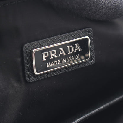 PRADA Triangle Logo Nylon Leather Clutch Bag Black