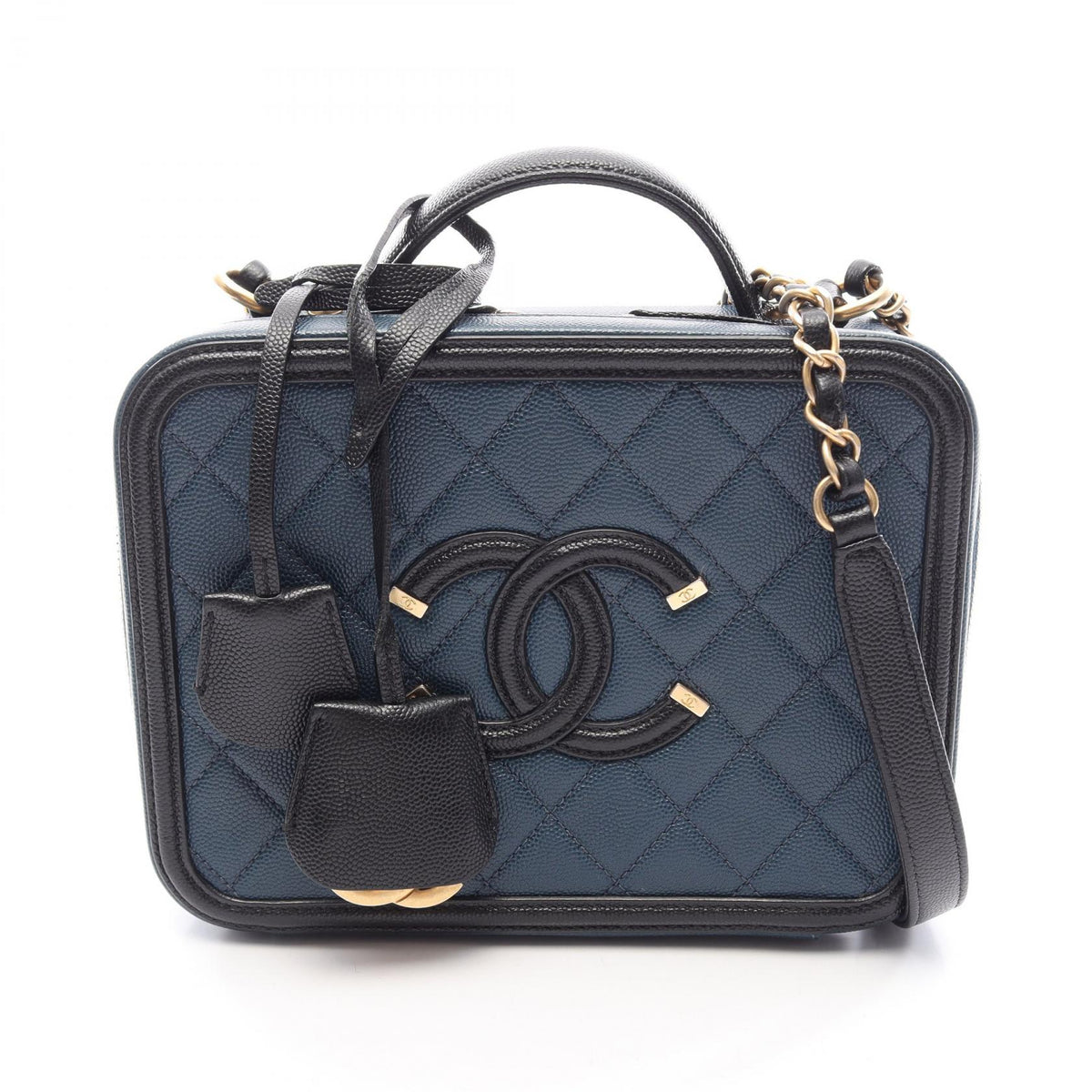 CHANEL CC Filigree Caviar Skin Bag Blue