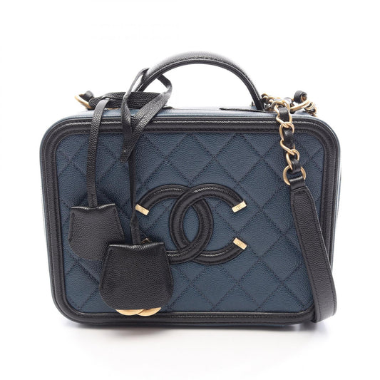 CHANEL CC Filigree Caviar Skin Bag Blue