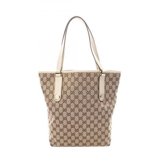 GUCCI GG Canvas Beige Leather Tote Bag