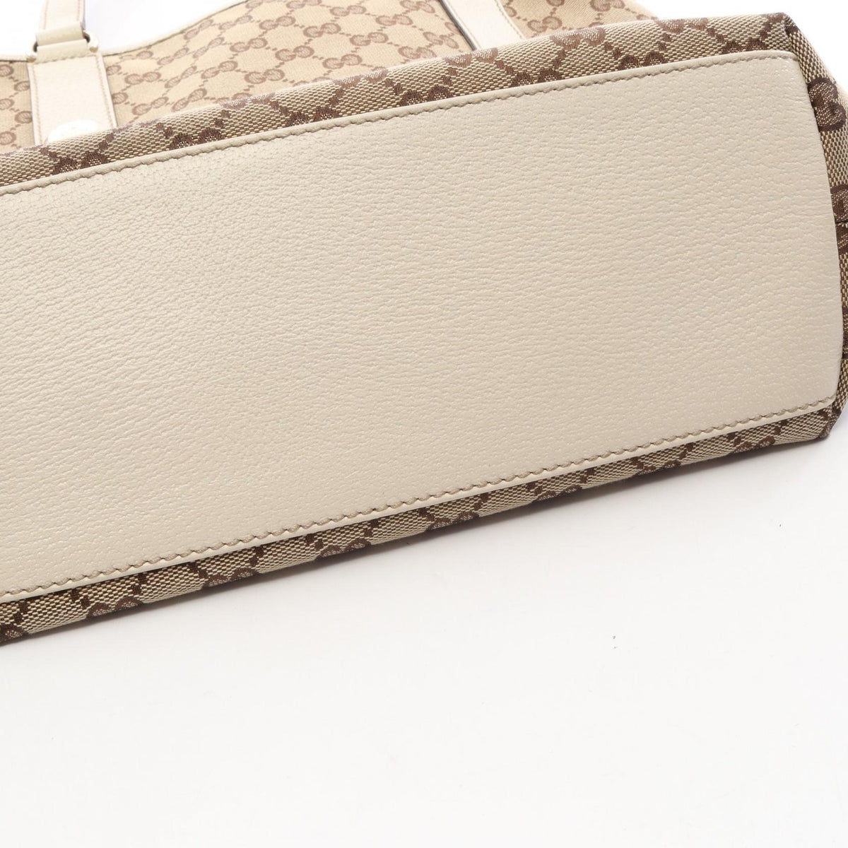 GUCCI GG Canvas Beige Leather Tote Bag