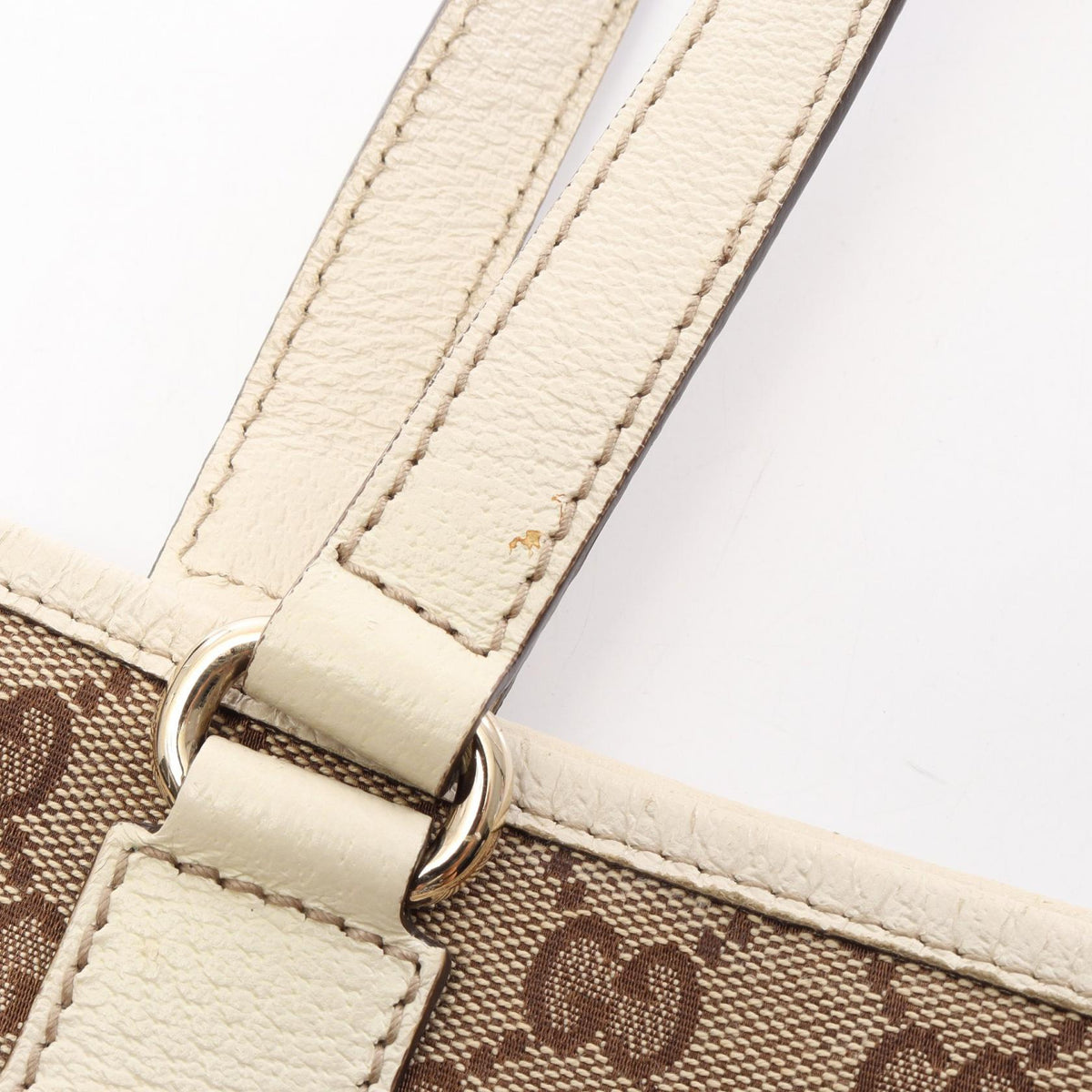 GUCCI GG Canvas Beige Leather Tote Bag