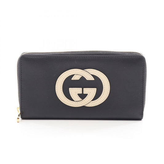 GUCCI Basket Leather Zip Wallet Black