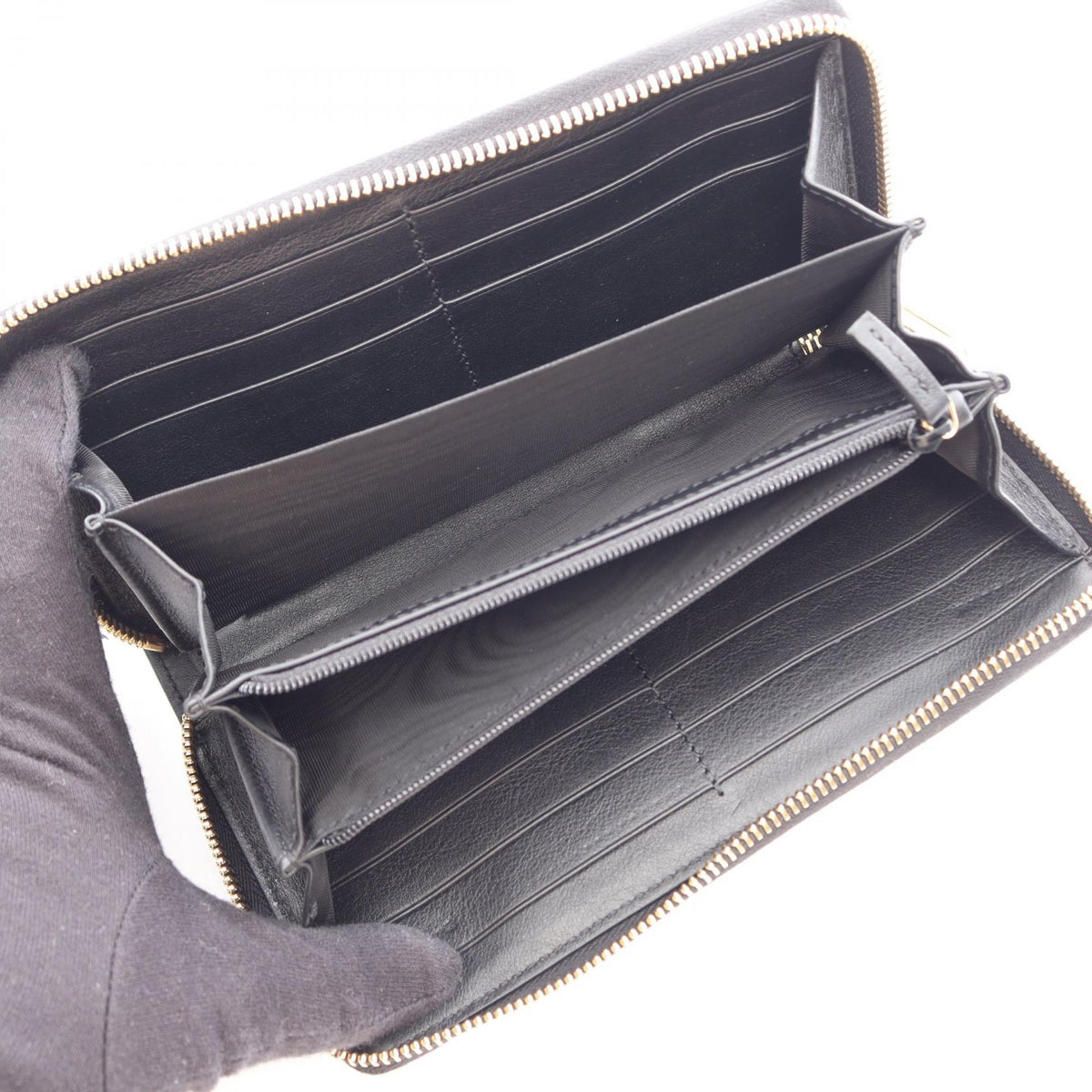 GUCCI Basket Leather Zip Wallet Black