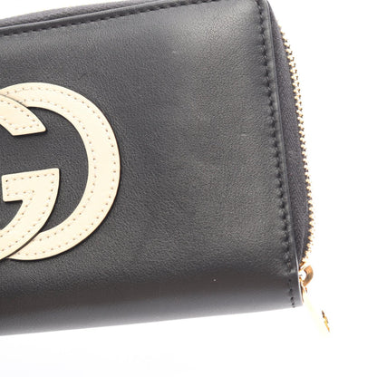GUCCI Basket Leather Zip Wallet Black