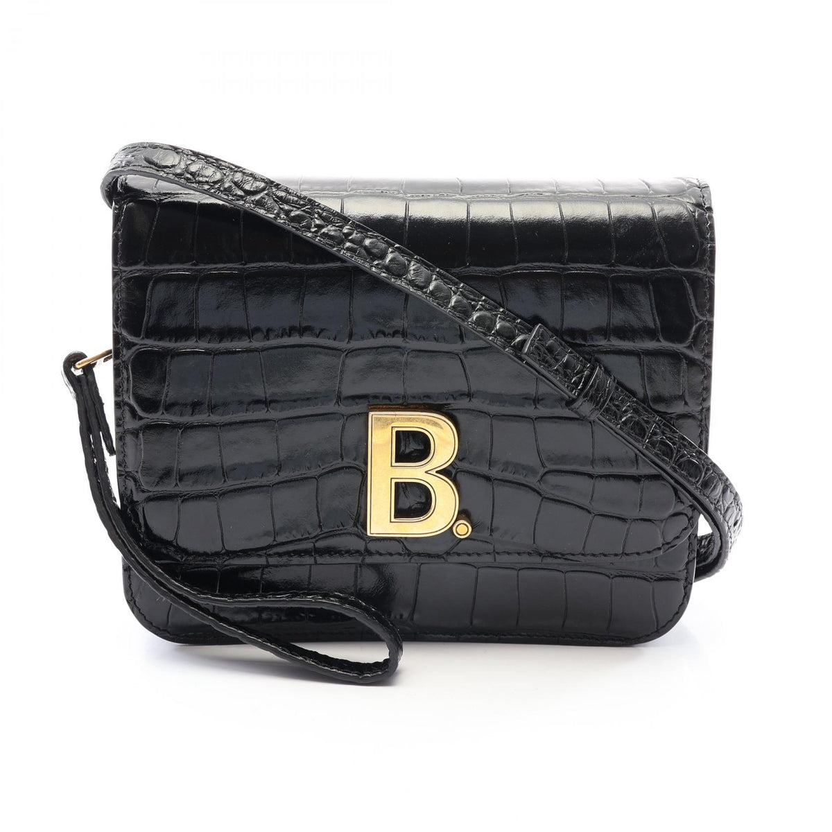 BALENCIAGA B. Croc Embossed Bag Black