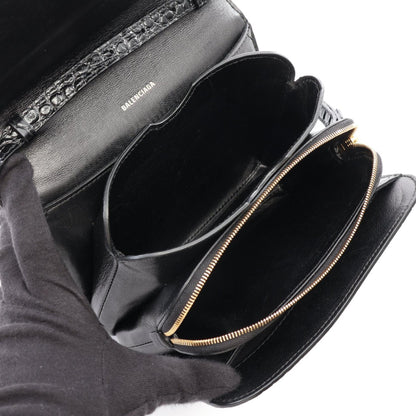 BALENCIAGA B. Croc Embossed Bag Black
