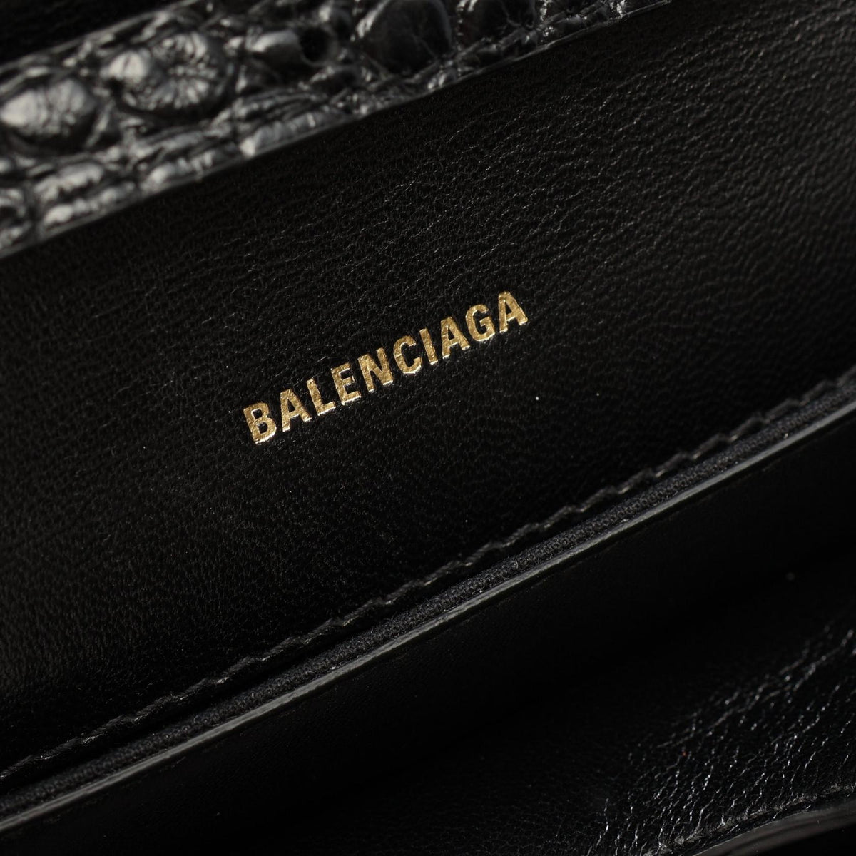 BALENCIAGA B. Croc Embossed Bag Black