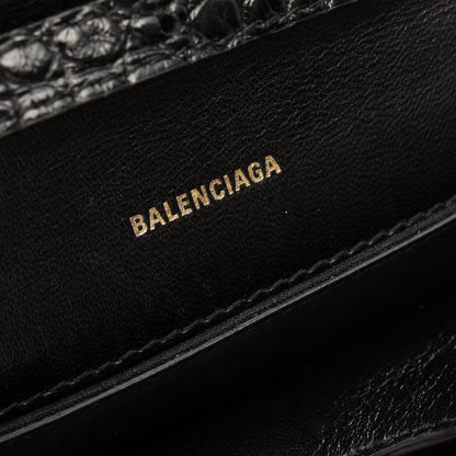BALENCIAGA B. Croc Embossed Bag Black