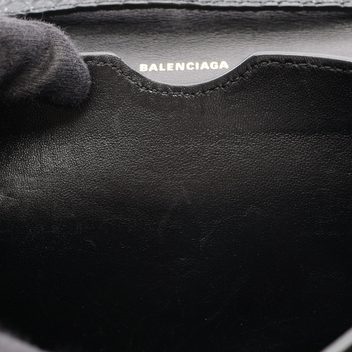 BALENCIAGA B. Croc Embossed Bag Black