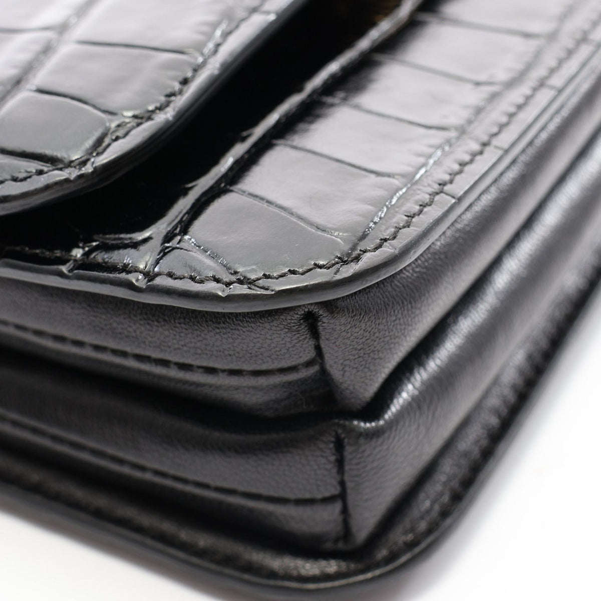 BALENCIAGA B. Croc Embossed Bag Black
