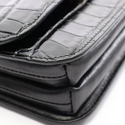 BALENCIAGA B. Croc Embossed Bag Black