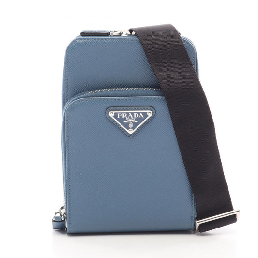 PRADA Saffiano Leather Smartphone Shoulder Bag Blue