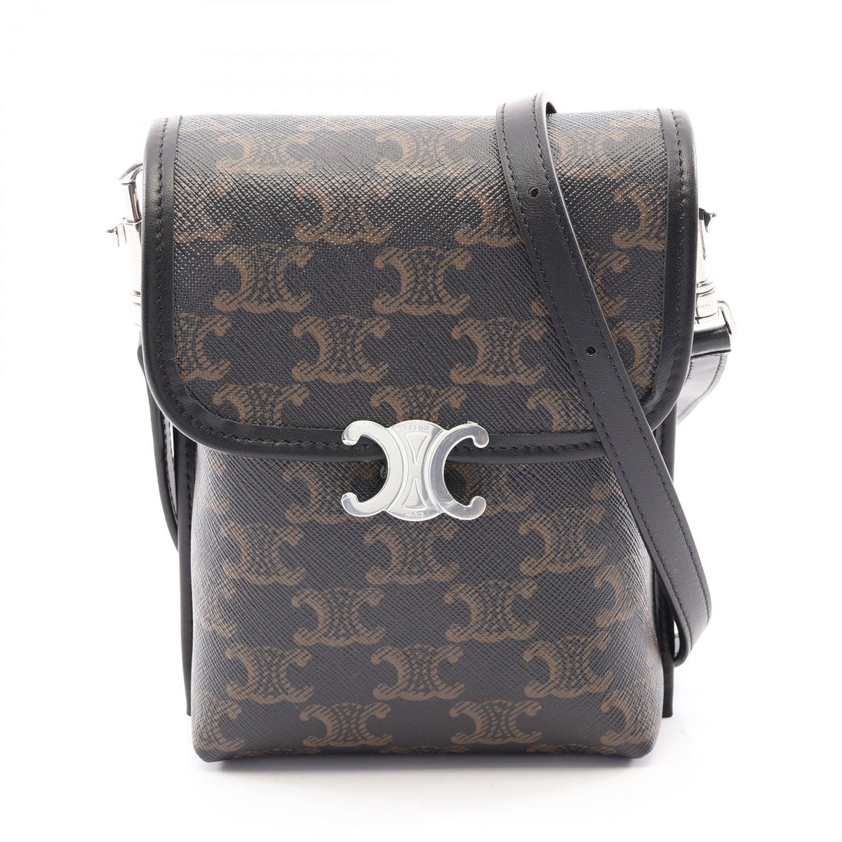 CELINE Vertical Pouch Soft Triomphe Shoulder Bag Black