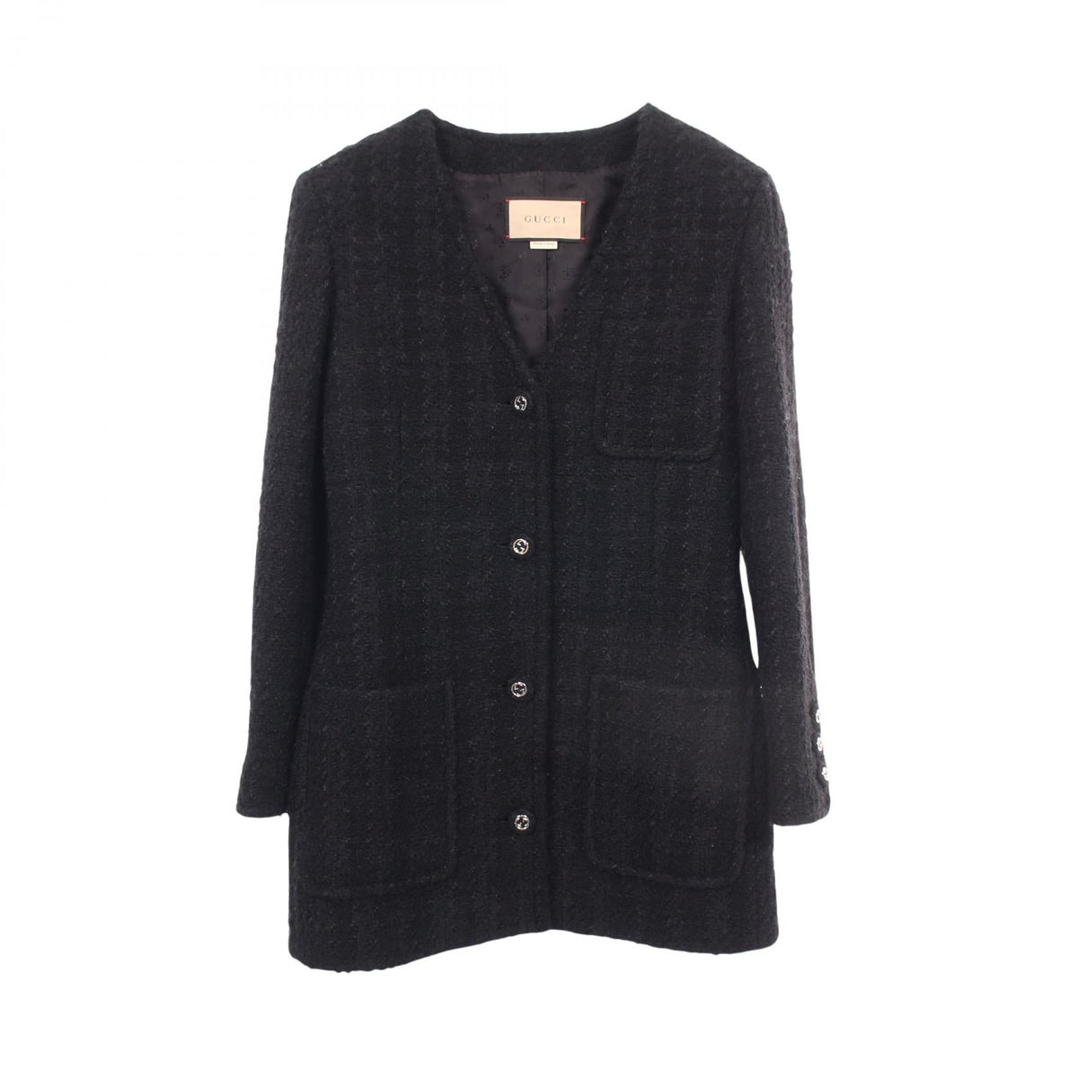 GUCCI Interlocking G Button Tweed Collarless Jacket Size 38