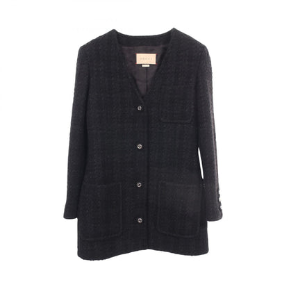 GUCCI Interlocking G Button Tweed Collarless Jacket Size 38