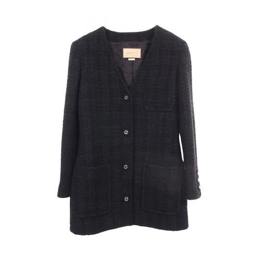 GUCCI Interlocking G Button Tweed Collarless Jacket Size 38