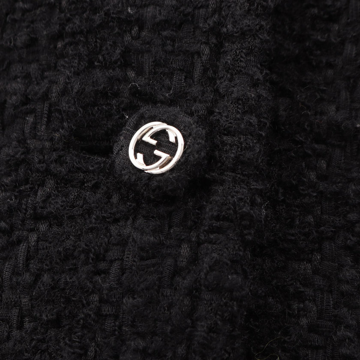GUCCI Interlocking G Button Tweed Collarless Jacket Size 38