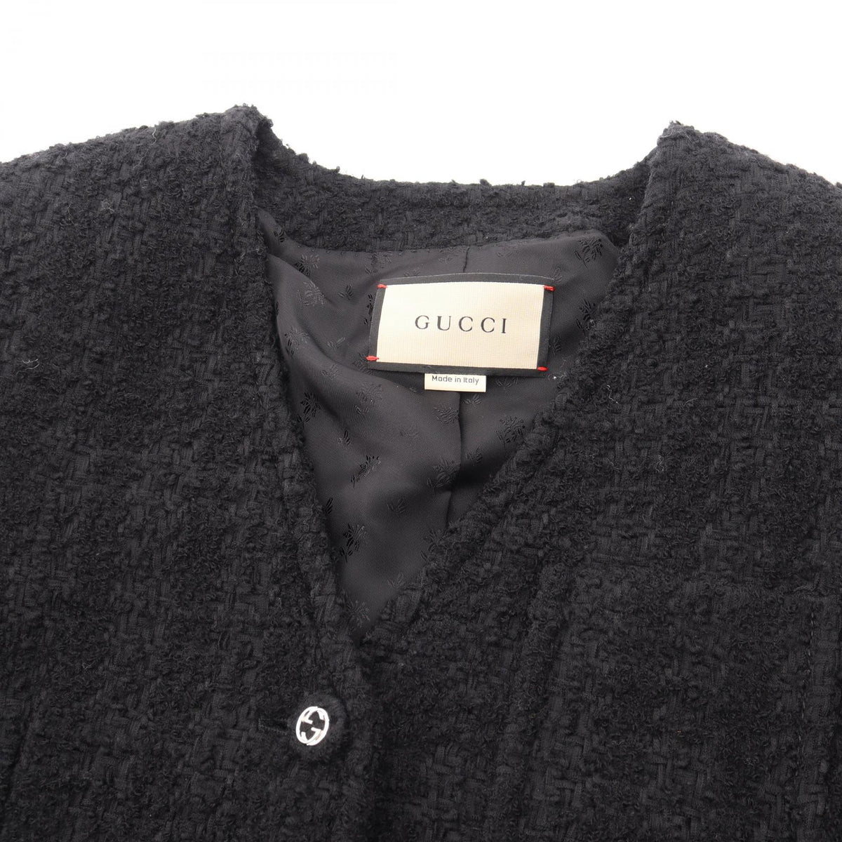 GUCCI Interlocking G Button Tweed Collarless Jacket Size 38
