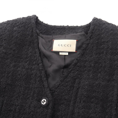 GUCCI Interlocking G Button Tweed Collarless Jacket Size 38