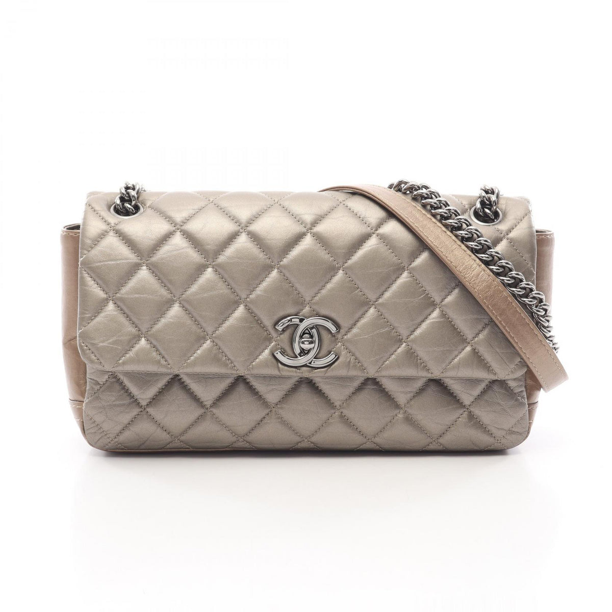 CHANEL Matelassé Calf Leather Bag Brown
