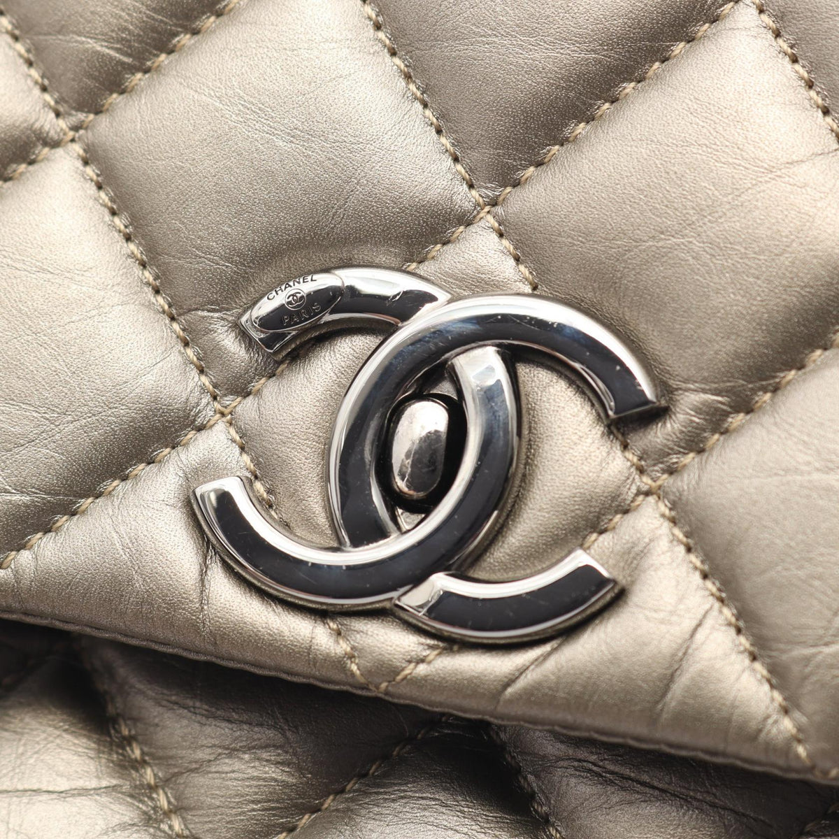 CHANEL Matelassé Calf Leather Bag Brown