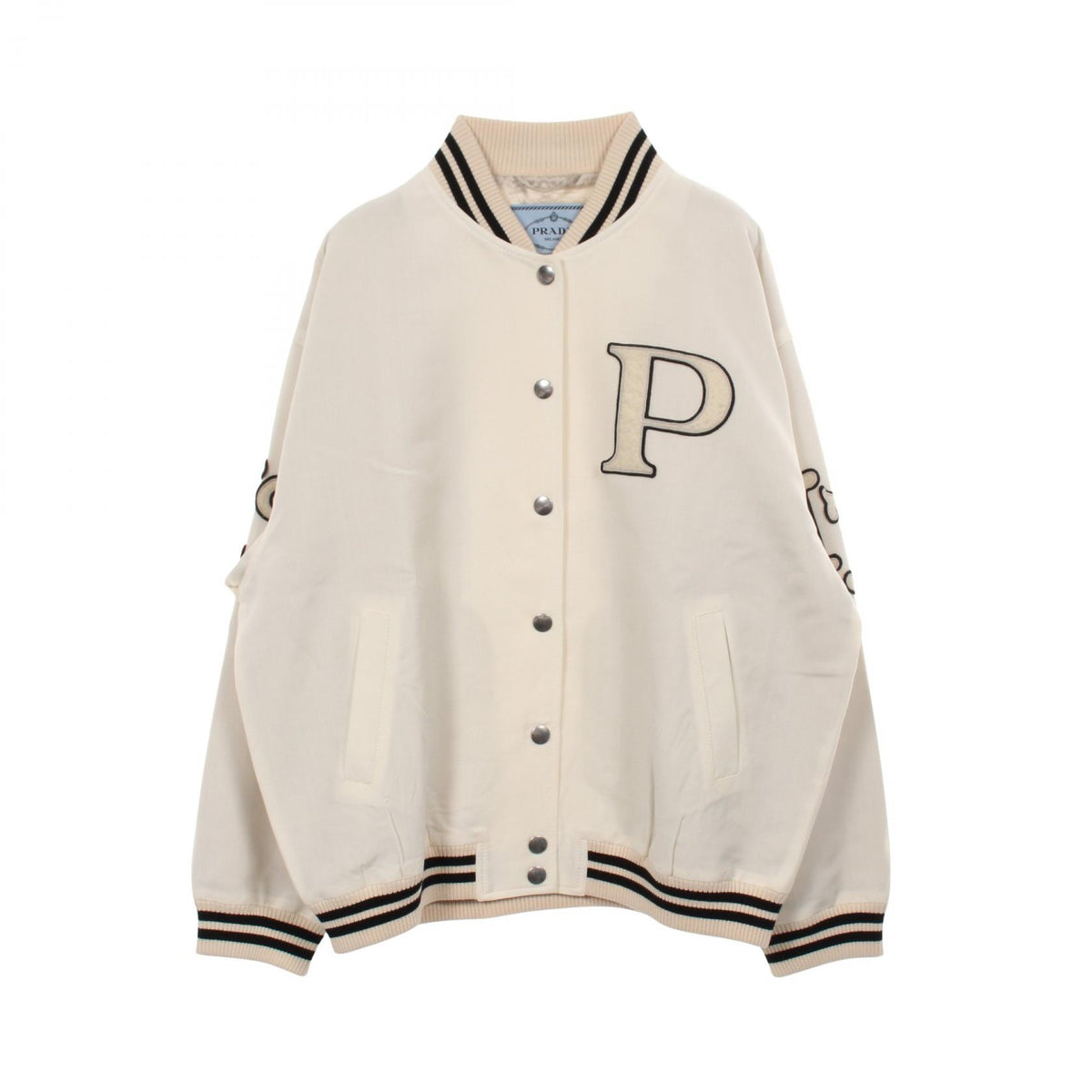 PRADA Kid Mohair Patch Bomber Jacket White Wool Size 40