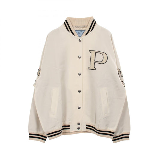 PRADA Kid Mohair Patch Bomber Jacket White Wool Size 40