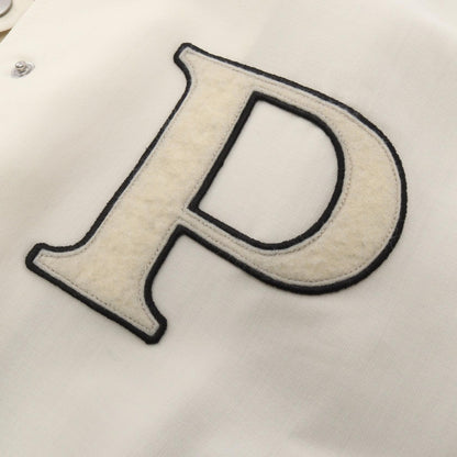 PRADA Kid Mohair Patch Bomber Jacket White Wool Size 40