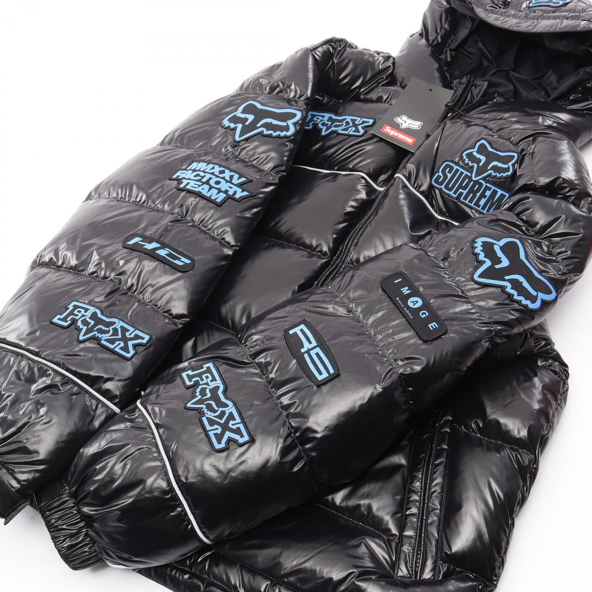 Supreme x Fox Racing Shiny Hooded Puffer Jacket Black Size S