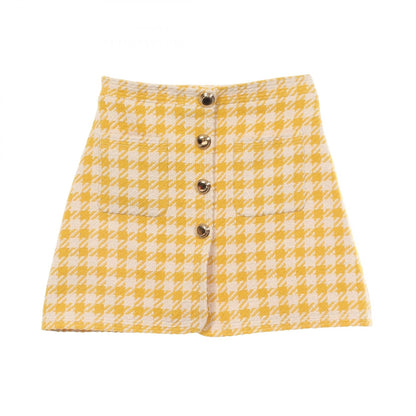 Miu Miu Houndstooth Tweed Skirt Yellow Wool Size 40