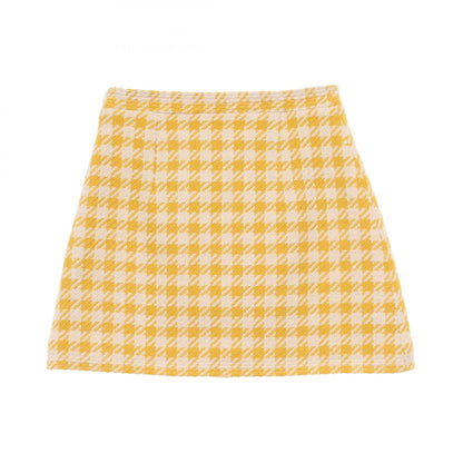 Miu Miu Houndstooth Tweed Skirt Yellow Wool Size 40