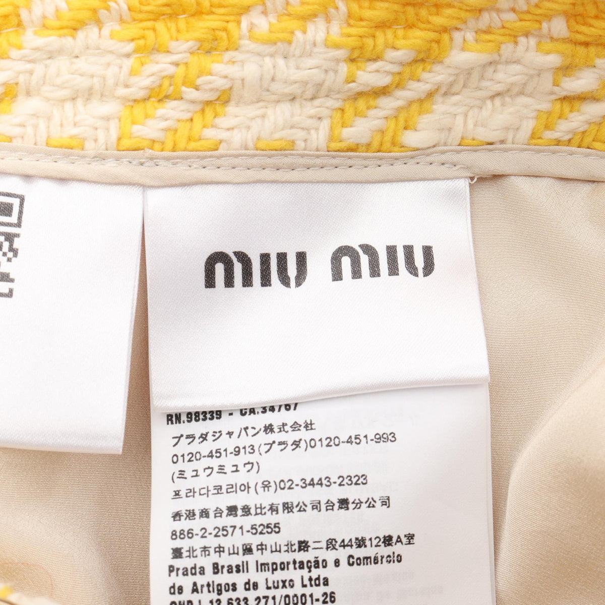 Miu Miu Houndstooth Tweed Skirt Yellow Wool Size 40
