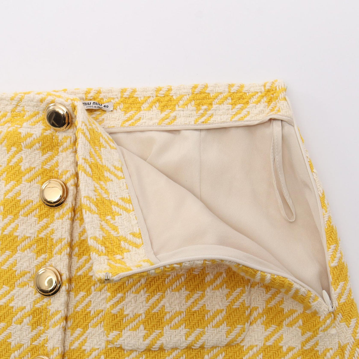 Miu Miu Houndstooth Tweed Skirt Yellow Wool Size 40