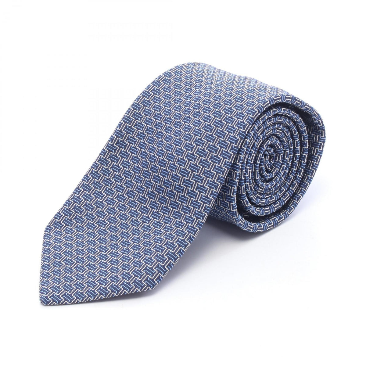 HERMES All-Over Pattern Silk Tie Blue