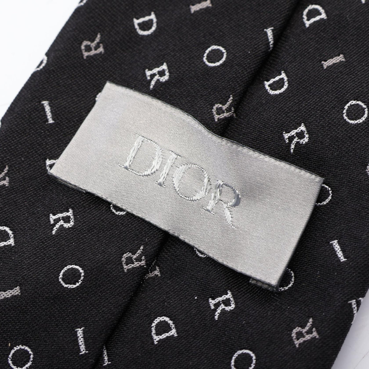 Dior Logo Patterned Silk Tie Black/White/Gray