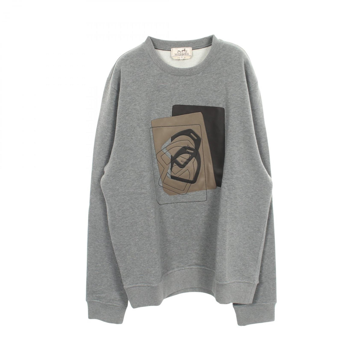 HERMES Leather Patch Cotton Sweatshirt Gray Size M