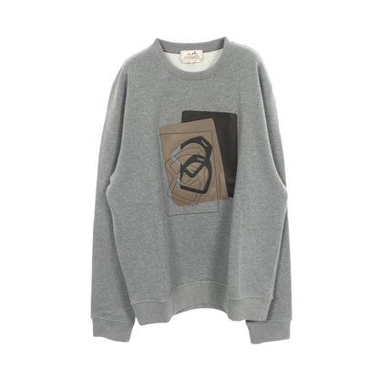 HERMES Leather Patch Cotton Sweatshirt Gray Size M