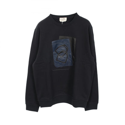 HERMES Navy Leather Patch Cotton Sweatshirt Size L