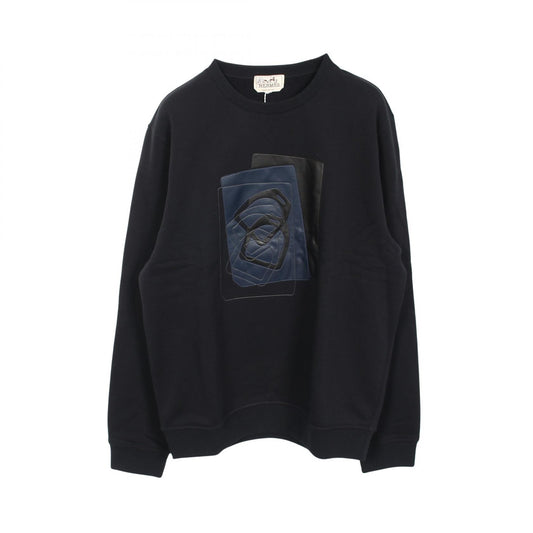 HERMES Navy Leather Patch Cotton Sweatshirt Size L