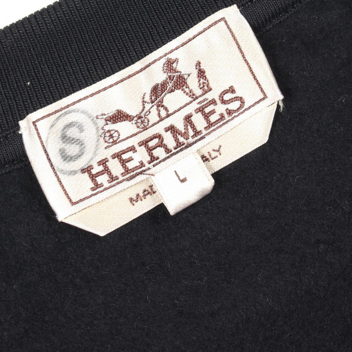 HERMES Navy Leather Patch Cotton Sweatshirt Size L