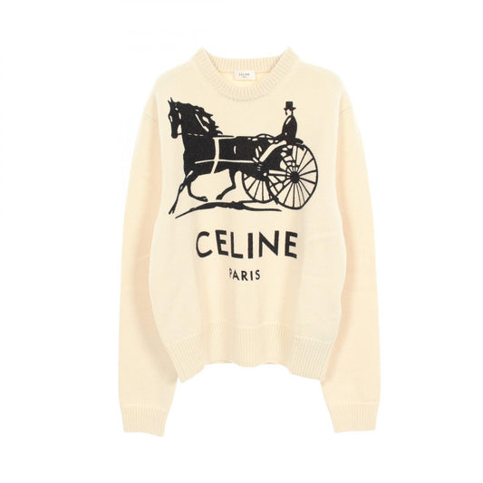 CELINE Logo Crewneck Cashmere Sweater Beige Size L