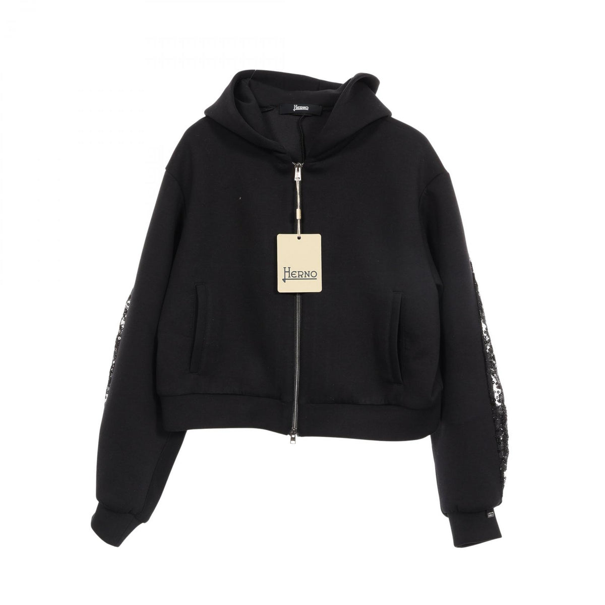 Herno Sequin Polyester Hoodie Black Size 42