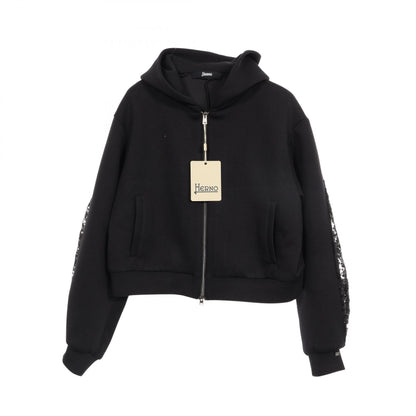 Herno Sequin Polyester Hoodie Black Size 42