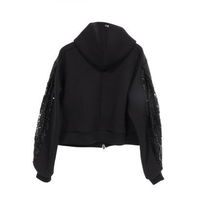 Herno Sequin Polyester Hoodie Black Size 42