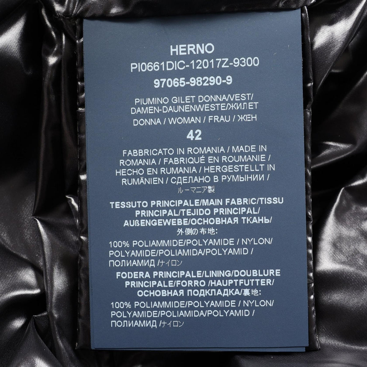 Herno GIULIA Nylon Down Vest Black Size 42