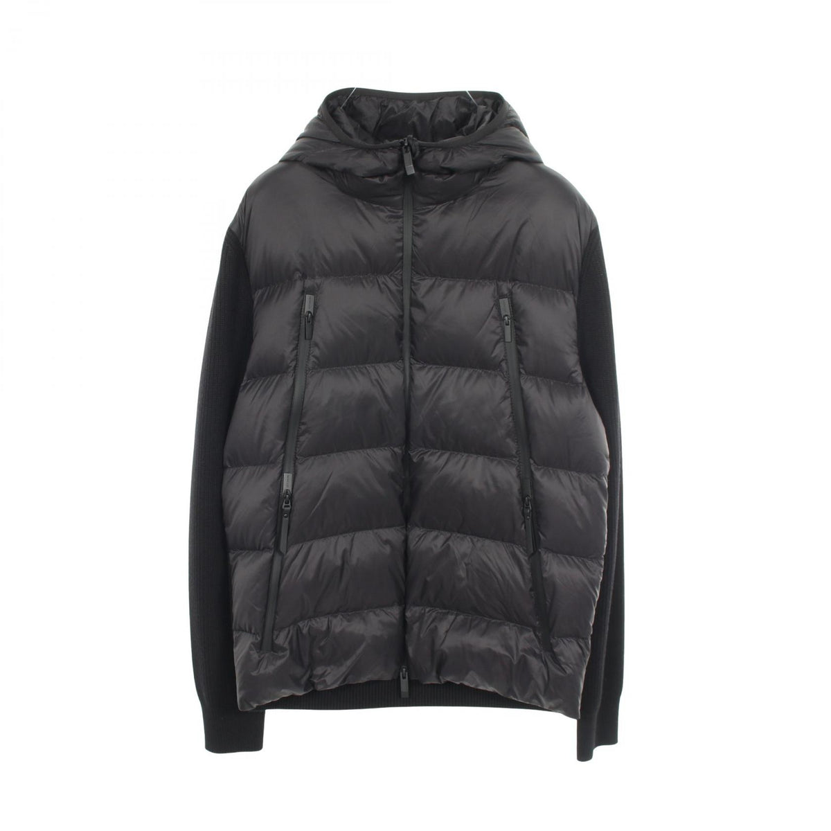 MONCLER Hooded Knit Trim Down Jacket Black Size L