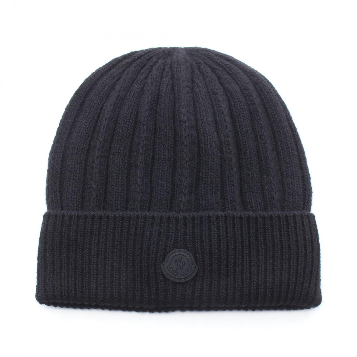 MONCLER Logo Black Wool Knit Beanie Size ONE SIZE
