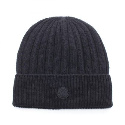 MONCLER Logo Black Wool Knit Beanie Size ONE SIZE