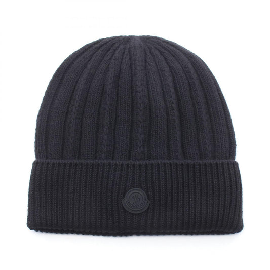 MONCLER Logo Black Wool Knit Beanie Size ONE SIZE